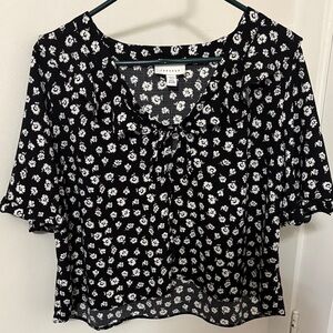 Topshop Black and White Floral Blouse